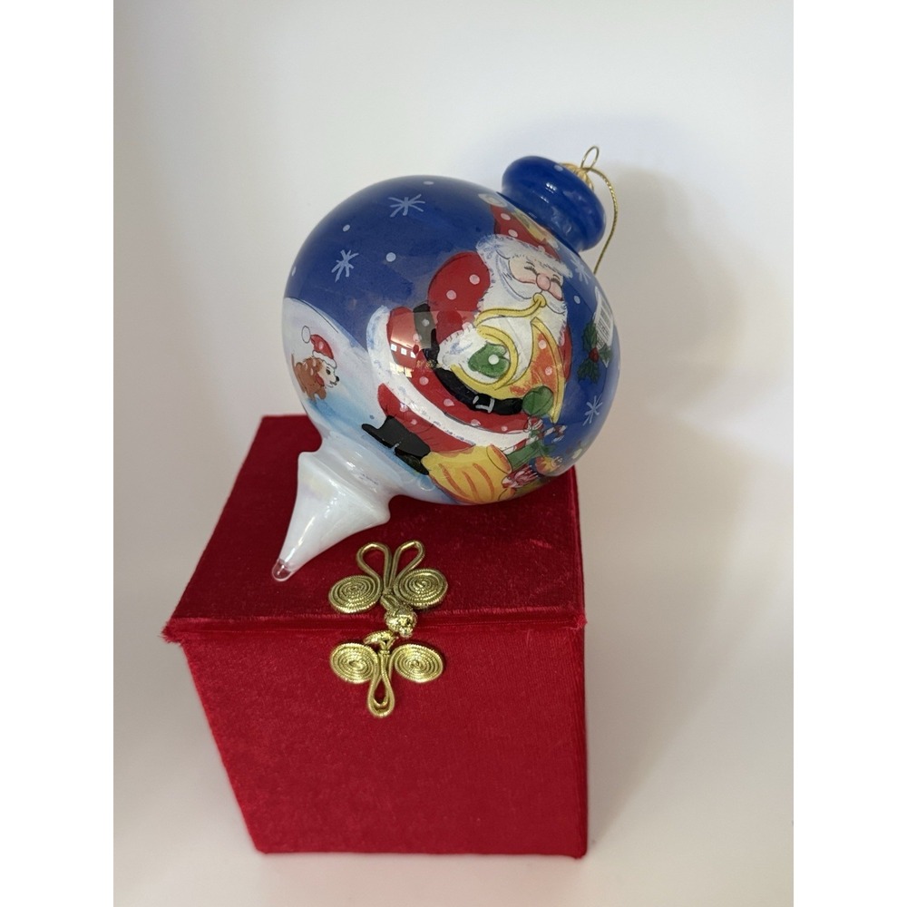 Pier 1 Le Bien Hand Painted Christmas Santa Presents Ornament In Box 2012
